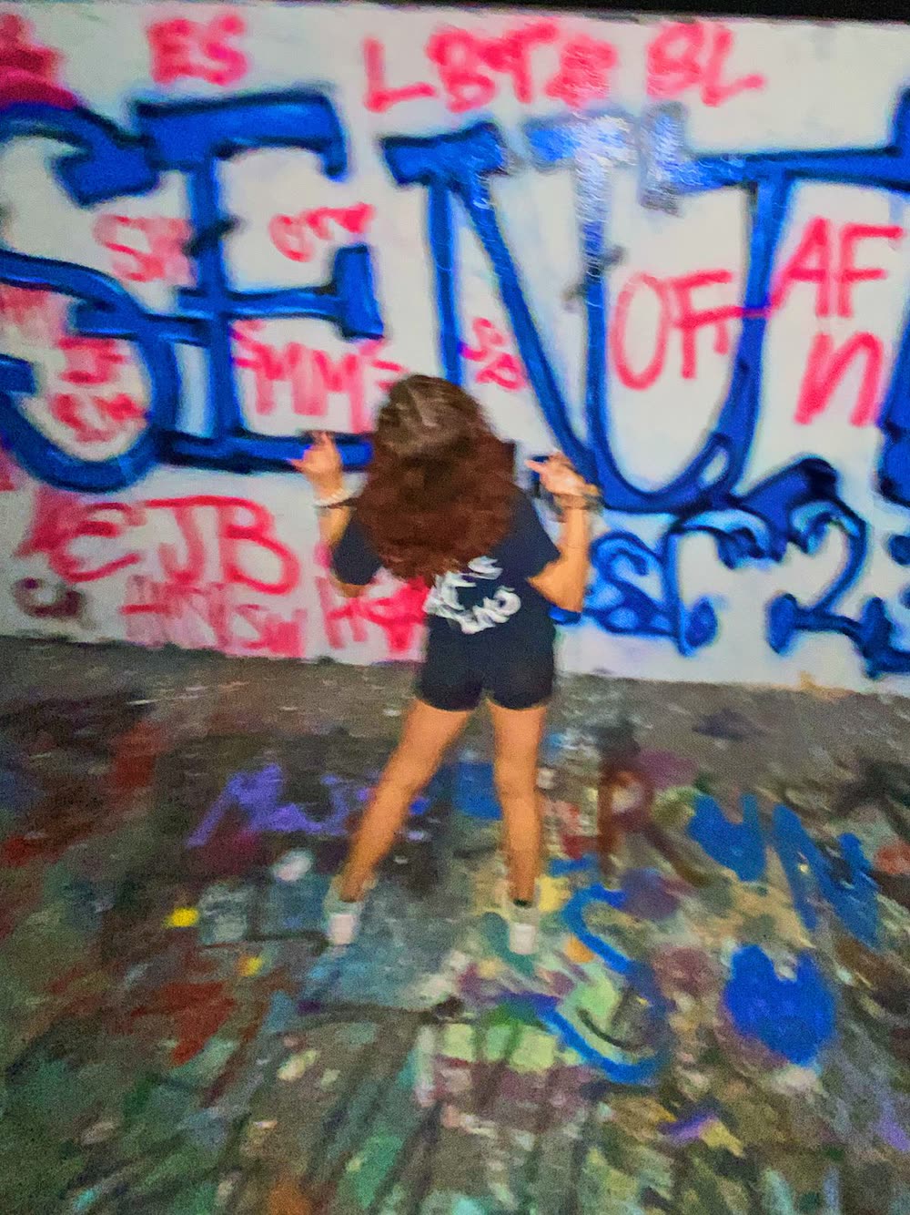 Lilla painting a graffiti wall