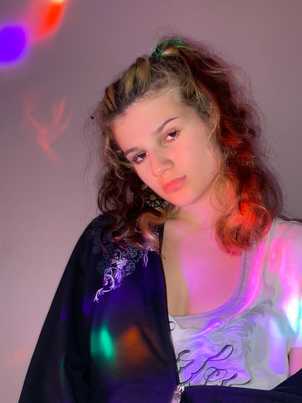 Portrait in a kimono with colorful lights